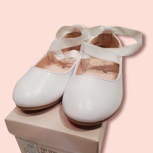 Ivory Satin Flats with Ankle Tie